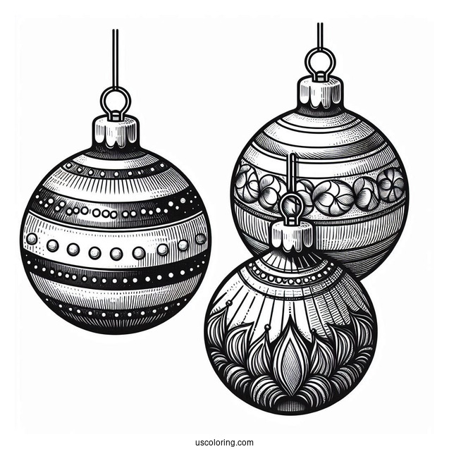 Full Page Realistic Baubles Christmas Ornaments Coloring Page