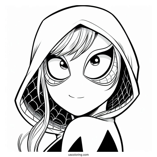 Close Up Of Spider Gwen Coloring Page For Preschoolers