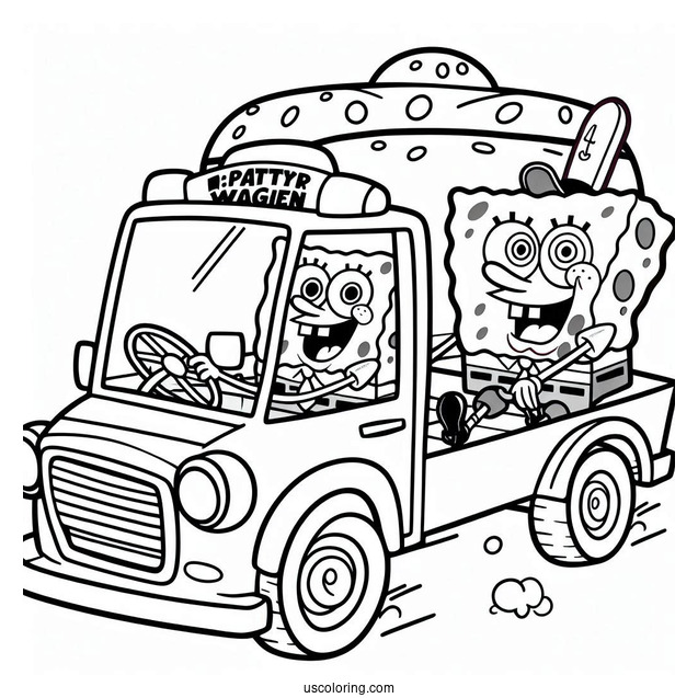 SpongeBob And Patrik Driving The Patty Wagon