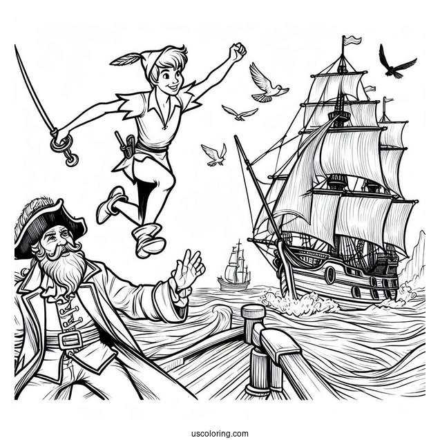 Peter Pan Fighting Captain Hook In Ship