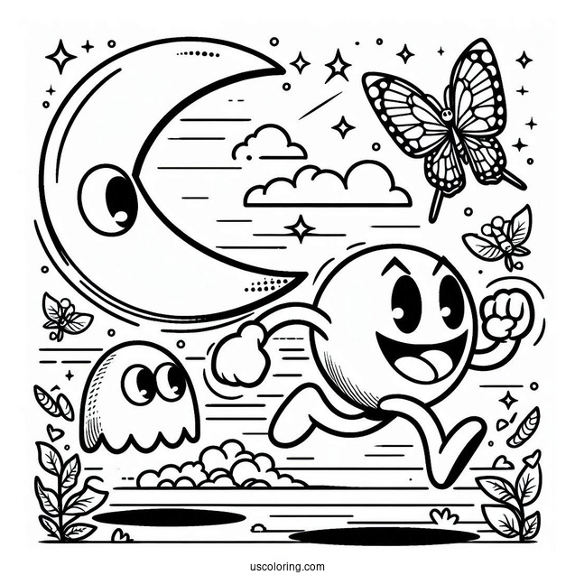 Blinky And Clyde Ghosts Chasing Pac-Man Coloring Page