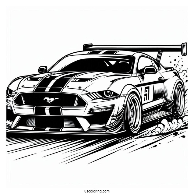 Ford Mustang Race Car With Big Spoiler To Color