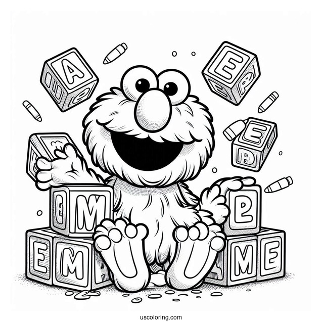 Elmo With Alphabet Blocks To Color For Preschoolers