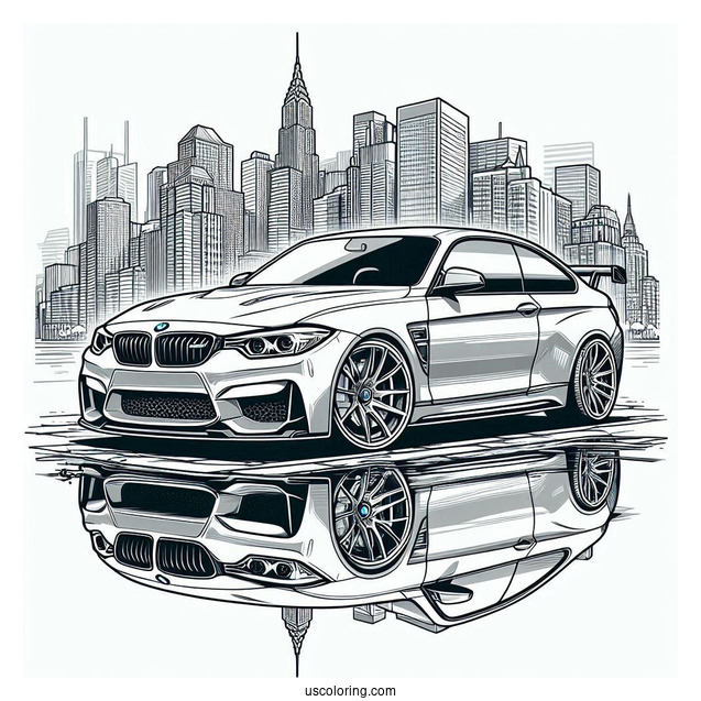 Detailed BMW Coloring Page M2 In City
