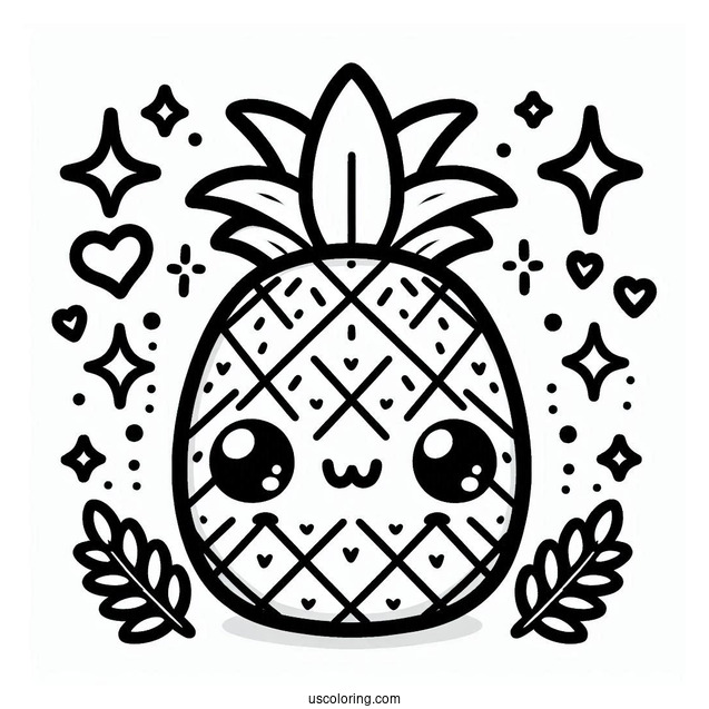 Cute Kawaii Pineapple Coloring For Preschoolers