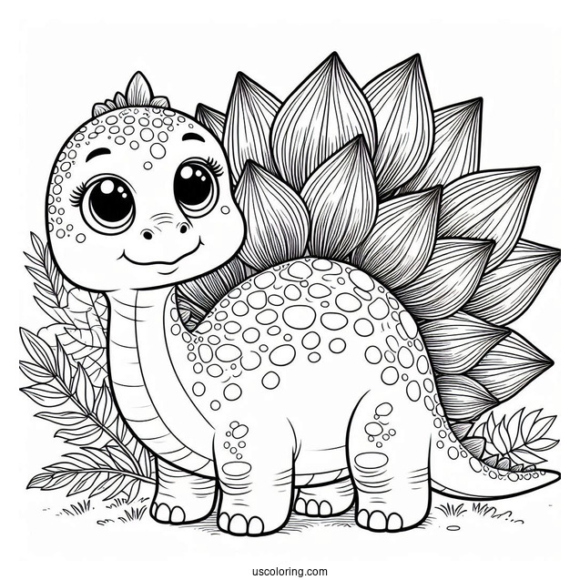 Adorable Stegosaurus Coloring Page With Large Eyes For Preschoolers
