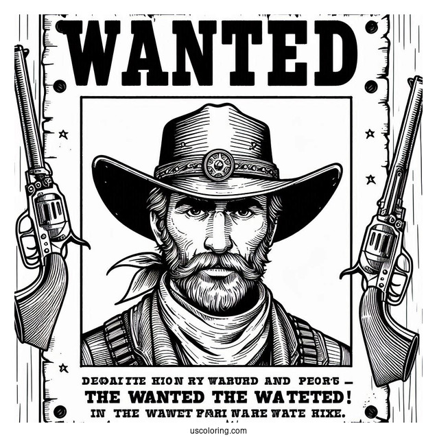 Cowboy Coloring Page Of Detailed Wanted Poster