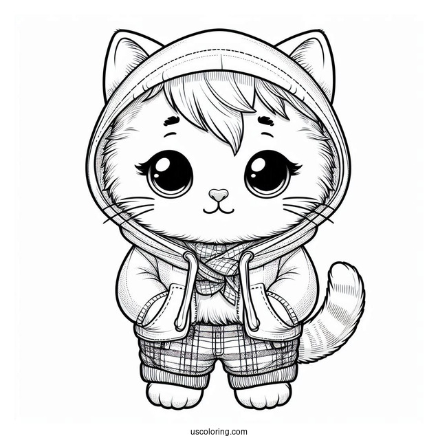 Kitten Wearing Pants And Hooded Jacket