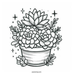 Cute Coloring Page Succulents In A Pot