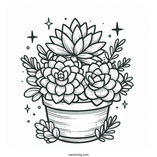 Cute Coloring Page Succulents In A Pot