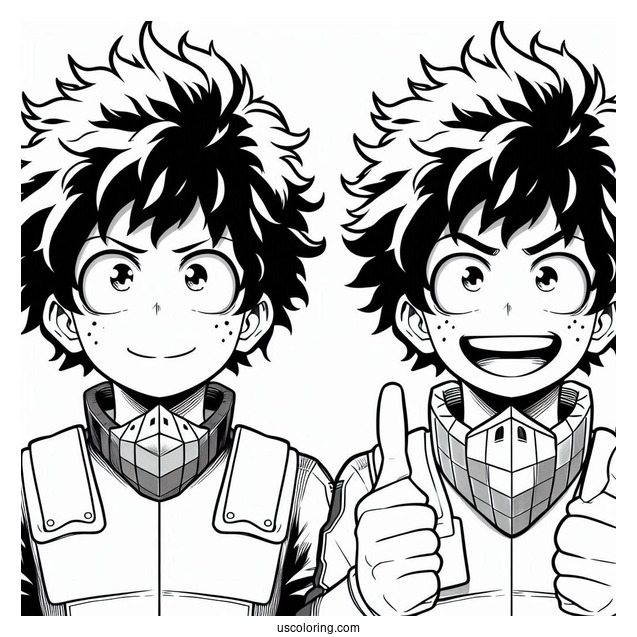 Deku Coloring Page Of Easy Izuku Midoriya Smiling For Kids