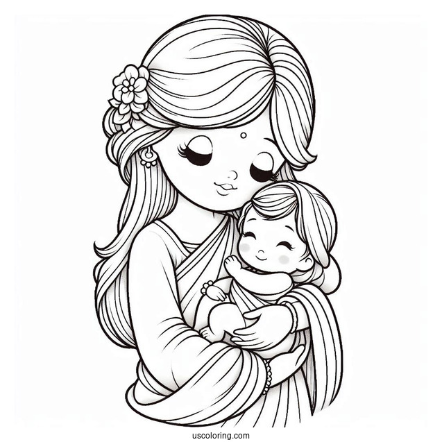 Precious Moments Coloring Page Of Mother Holding Up Baby