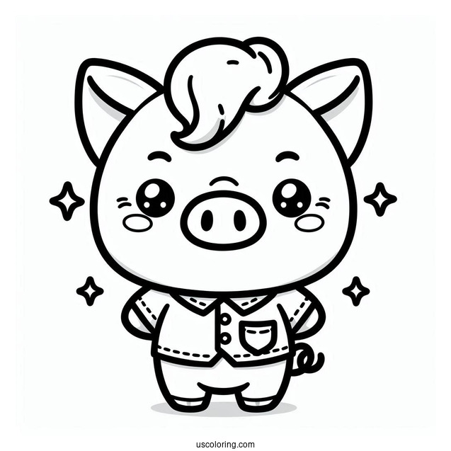 Simple Kawaii Pig Wearing A Shirt Coloring Sheet For Preschoolers