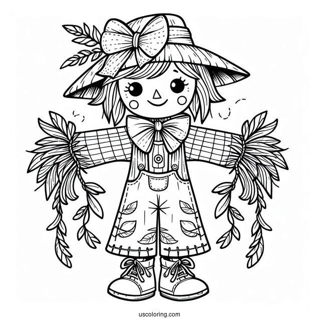 Simple Scarecrow Coloring Page With A Bowtie For Kids