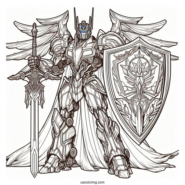 Regal Optimus Prime Coloring Page With Shield And Sword Of Judgement
