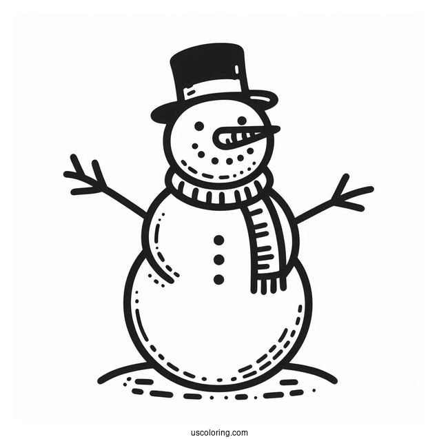 Easy Outline Of a Snowman With Carrot Nose And Stick Hands