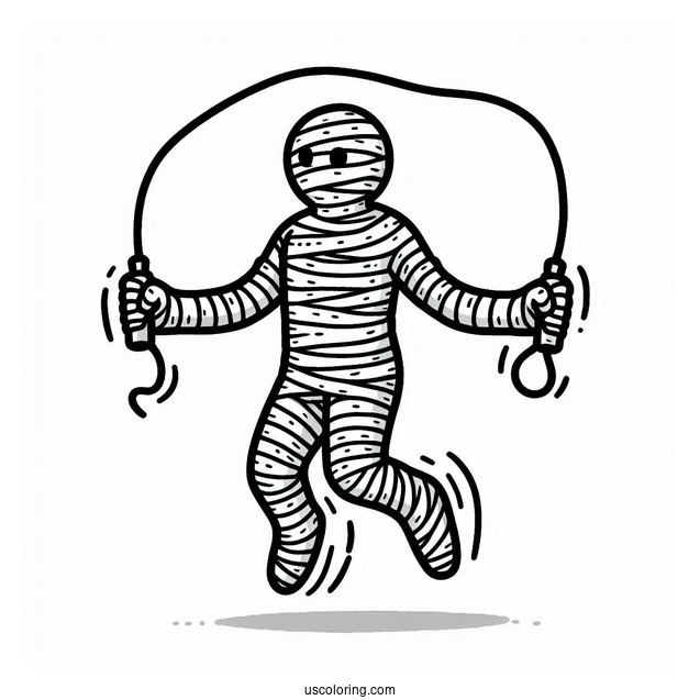 Easy Mummy Coloring Page Playing Jump Rope For Kids