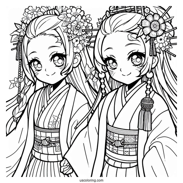 Tanjiro Coloring Page With Nezuko Attending Festival