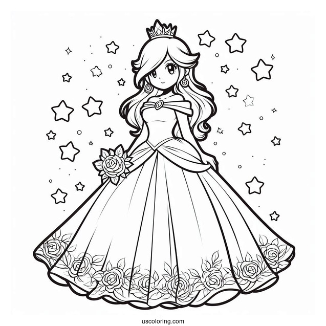 Detailed Rosalina Coloring Page In Gown For Kids
