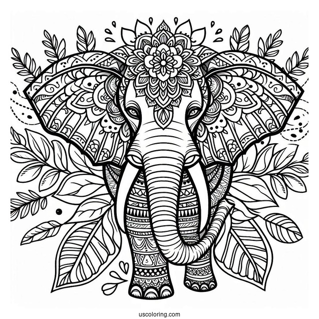 Detailed Mandala Elephant To Color With Tusks