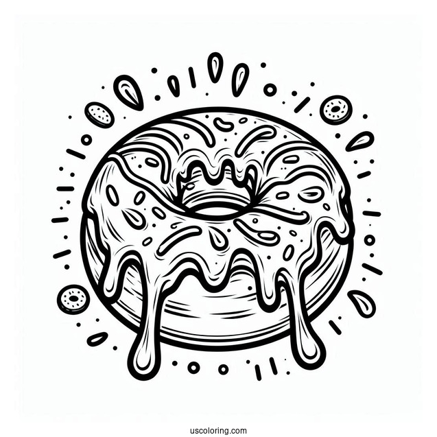 Coloring Page Of Donut With Overflowing Icing