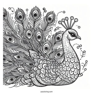 Side Profile Of Peacock Coloring Page With Fanned Feathers