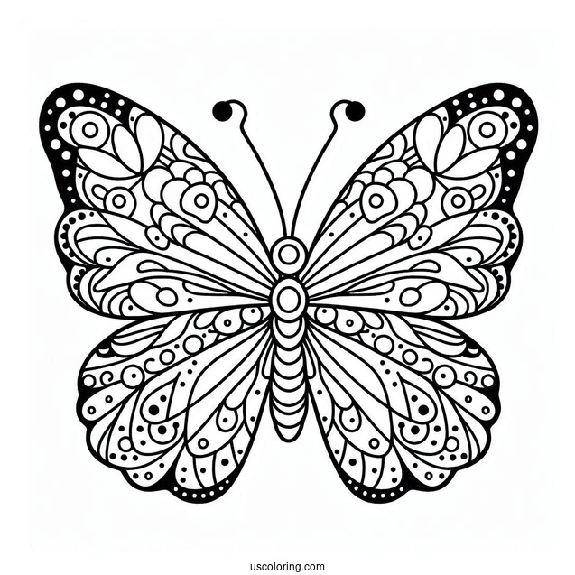 Adorable Butterfly Coloring Page With Sectioned Body