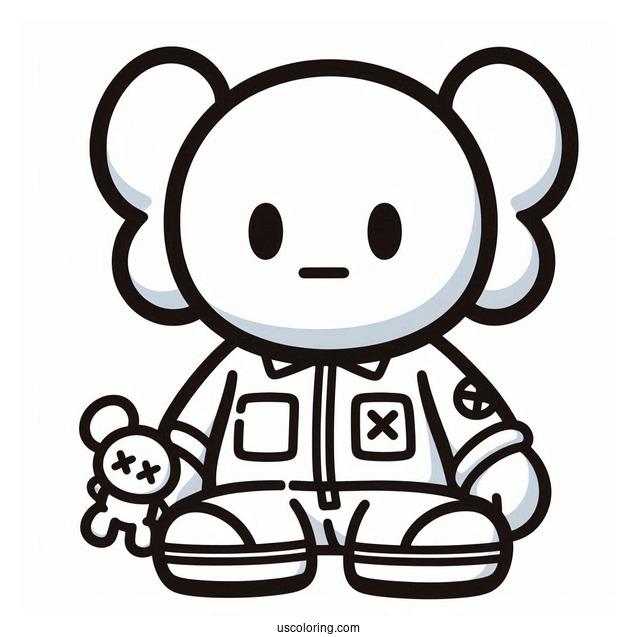 Simple KAWS Coloring Page Companion In Shirt For Preschoolers