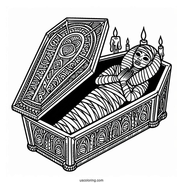 Mummy Coloring Page Of Simple Open Egyptian Coffin