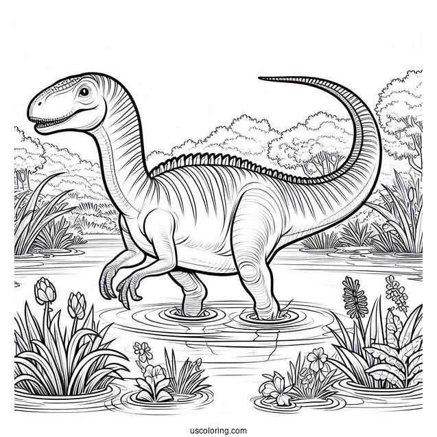 Spinosaurus Coloring Page Wading Through The Water