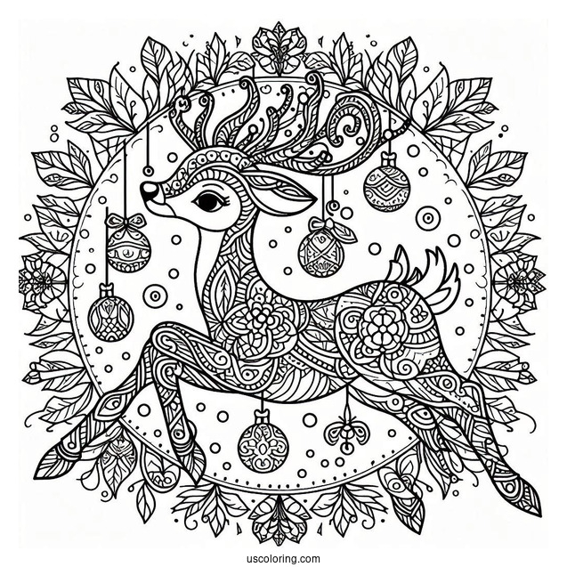 Intricate Rudolph Coloring Page Mandala With Mistletoes