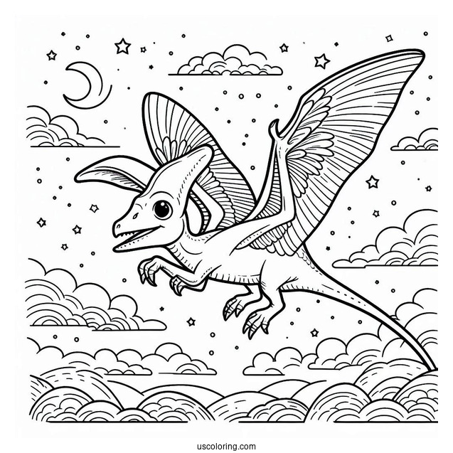Small Pterodactyl Coloring Page Flying In The Sky