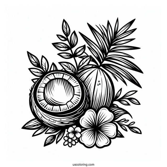Easy Coconut Coloring Page Tree For Kids
