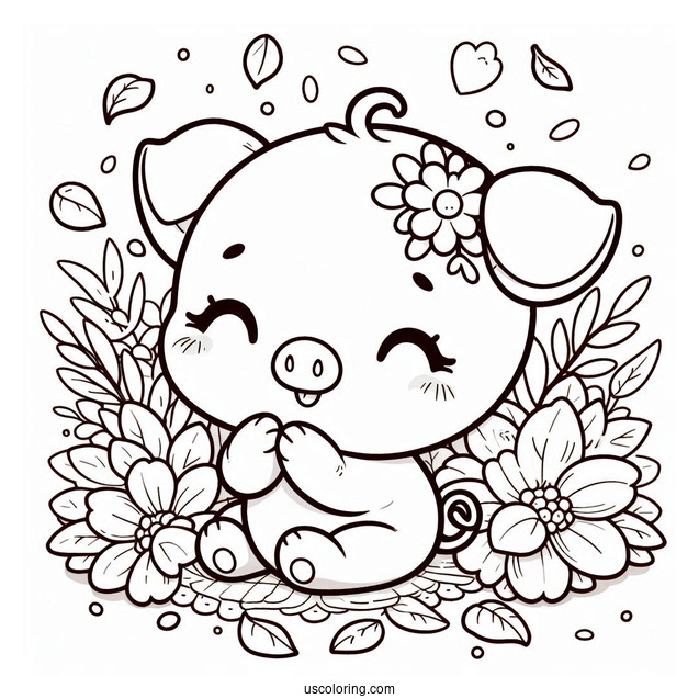 Kawaii Piglet Coloring Page Picking Petals For Preschoolers