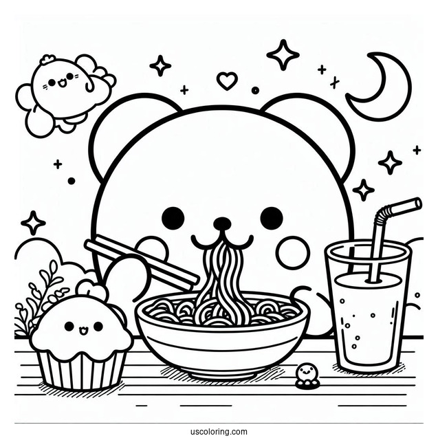 Pompompurin Eating Noodles With Muffin