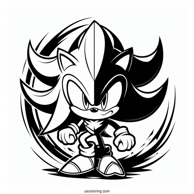 Half Sonic And Half Shadow Coloring Page In Fight Mode