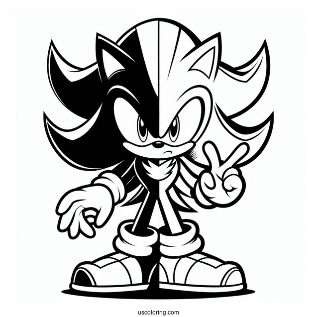 Half Sonic And Half Shadow Coloring Page In Fight Mode