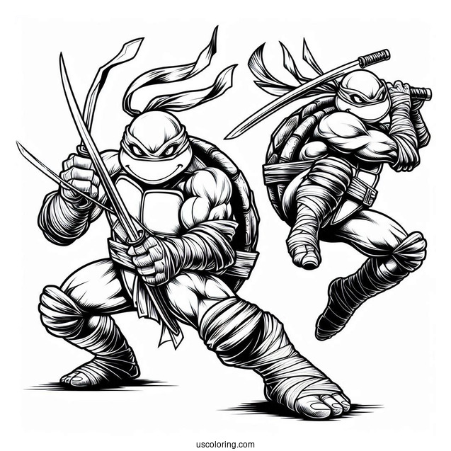 Detailed Ninja Turtles Coloring Page