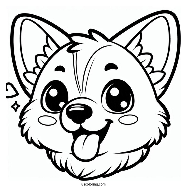 Easy Corgi Coloring Page With Tongue Out For Kids