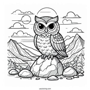 Coloring Sheet Of Owl Sitting On Rock