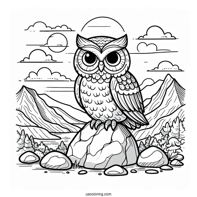 Coloring Sheet Of Owl Sitting On Rock