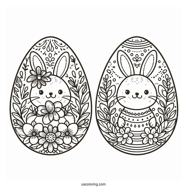 Easter Egg With Bunny And Flower Design