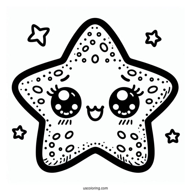 Kawaii Happy Starfish Coloring Page For Preschoolers