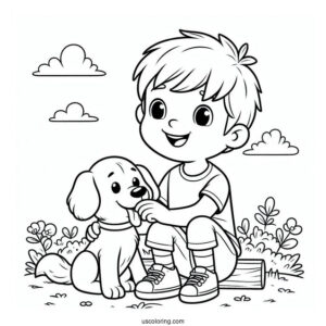 Coloring Page Of Boy With His Dog Best Friend