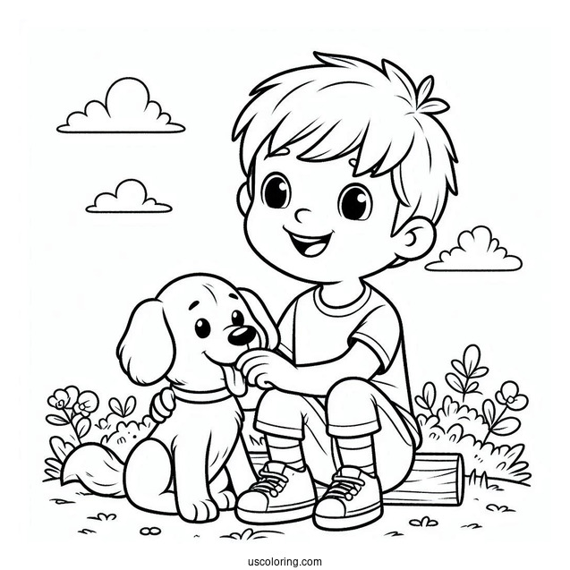 Coloring Page Of Boy With His Dog Best Friend