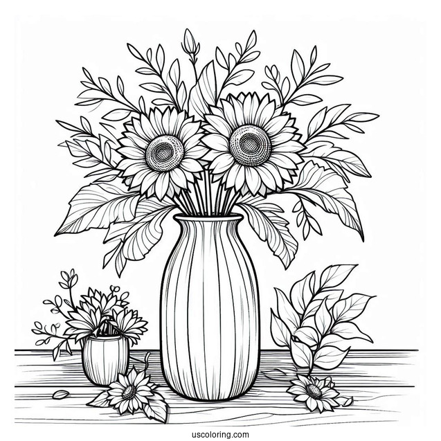 Vase Of Sunflowers For Coloring In