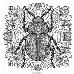Intricate Beetle Coloring Page Mandala