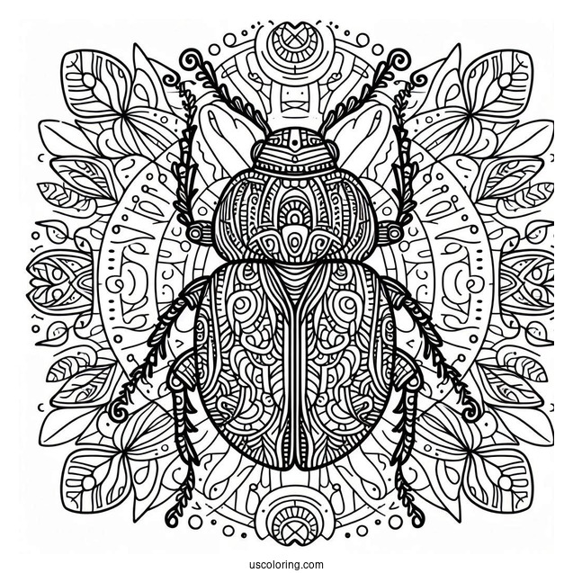Intricate Beetle Coloring Page Mandala