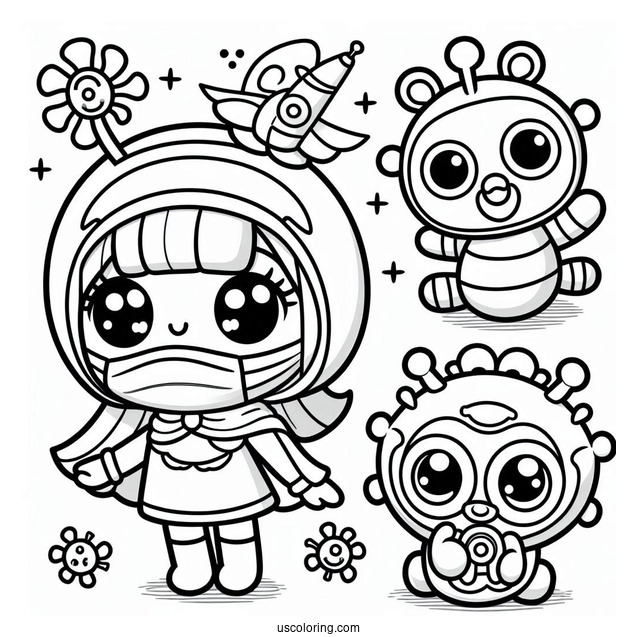 Virus Buster Pororo Coloring Page Of Petty, Eddy, And Loopy For Kids