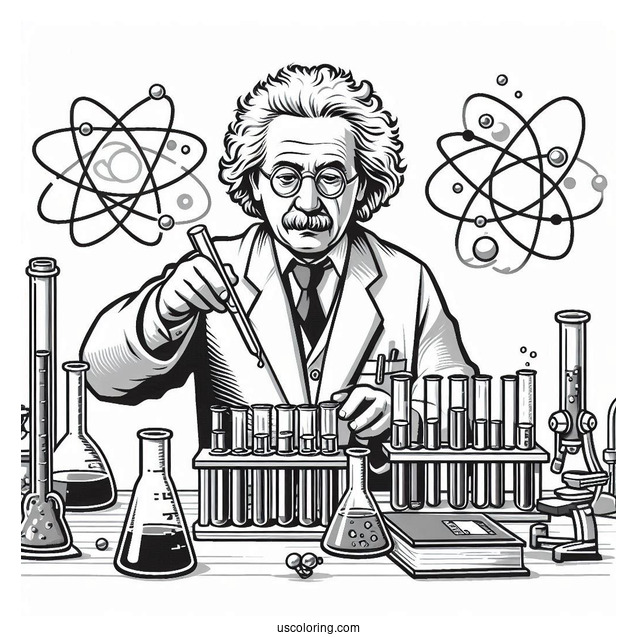 Albert Einstein Performing Laboratory Science Coloring Page Of Experiment